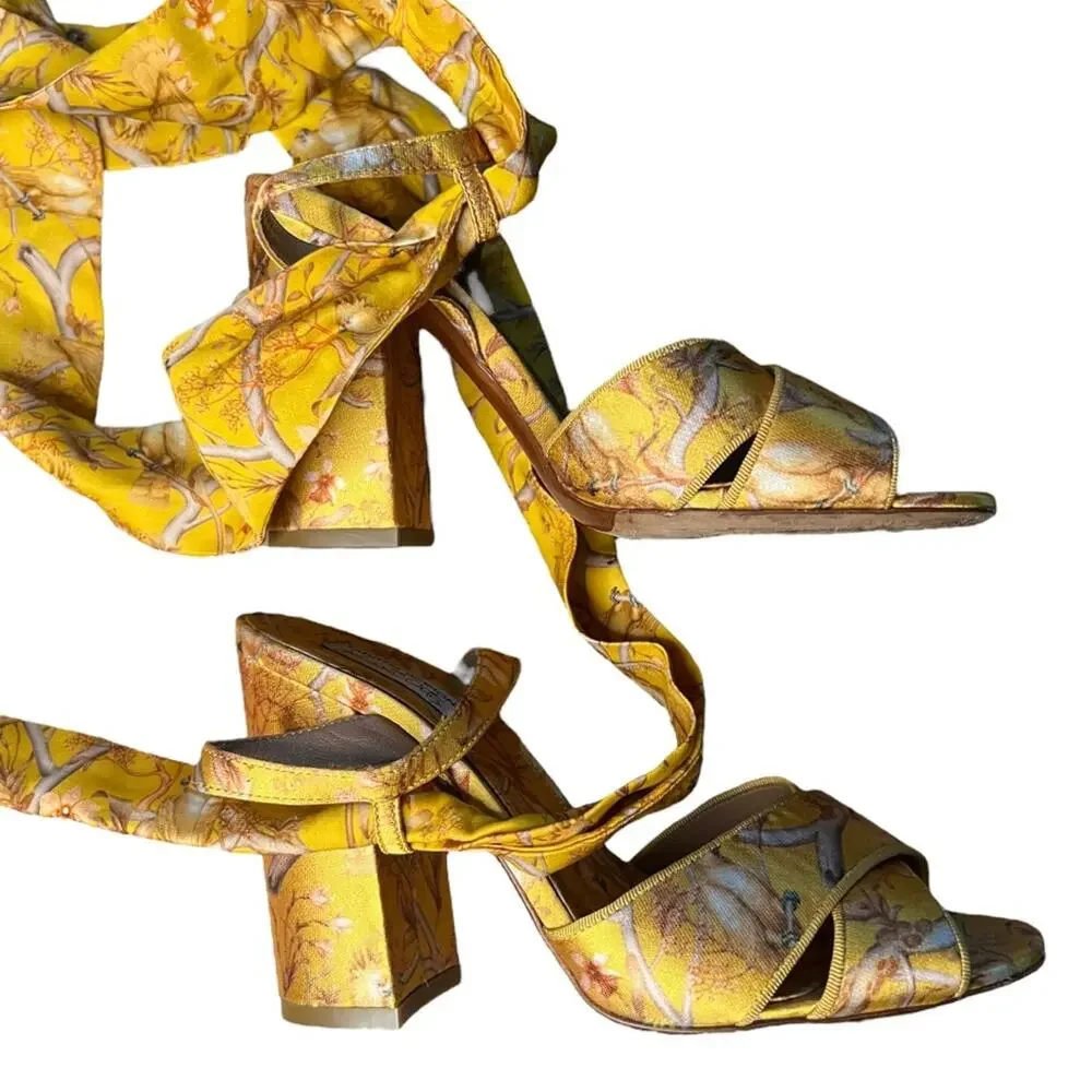 Tabitha Simmons x Johanna Ortiz Connie Jacquard Ankle Tie Sandals sz 37 EU - Picture 2 of 12